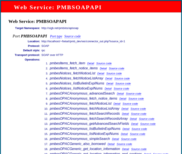WSDL présentant les fonctions proposées par le webservice